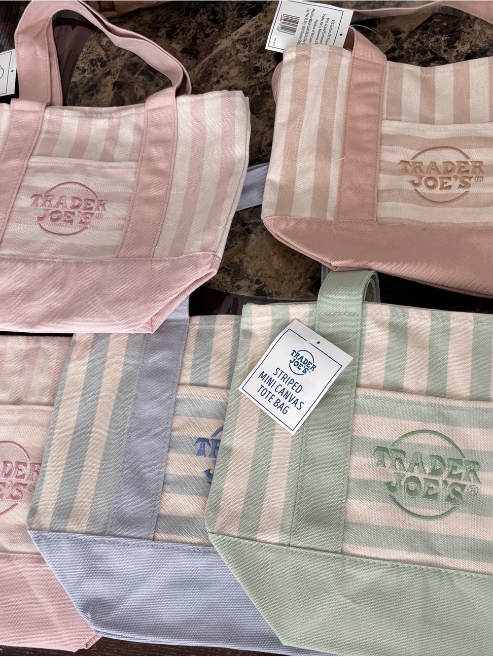 Trader Joe's Pink & Cream Striped Mini Canvas Tote Bag